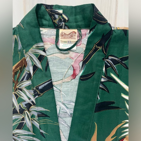 NWOT Japanese Yukata Robe Green Dragon and Bamboo Print Fabric Unisex - Picture 8 of 11